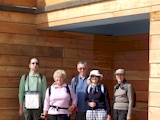 Five of our group in the 'Cloud Bar' shelter at Anderby Creek.