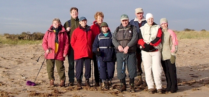 Thursday 15 December 2005. Skegness group members on beach near Gibraltar Point.